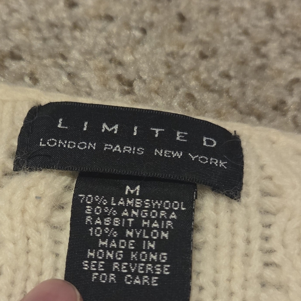 Vintage Limited Lambswool Angora Rabbit Henley Sweater Knit Ivory Womens Medium - Picture 5 of 6